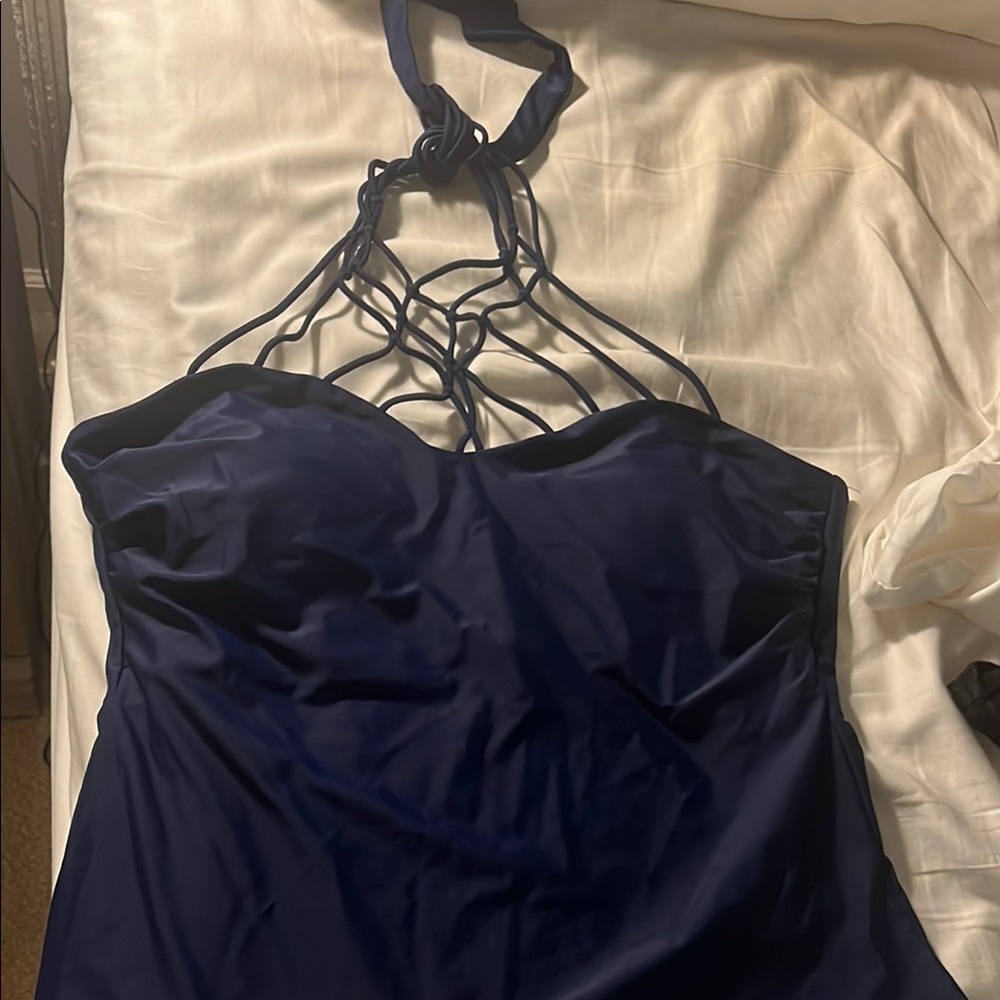 Navy halter bathing suit top